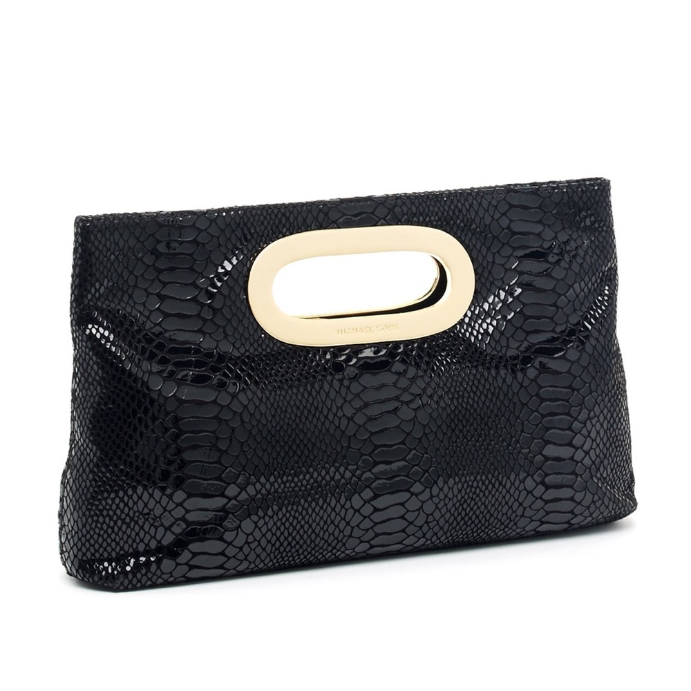 Black MK Berkley Clutch Python Embossed